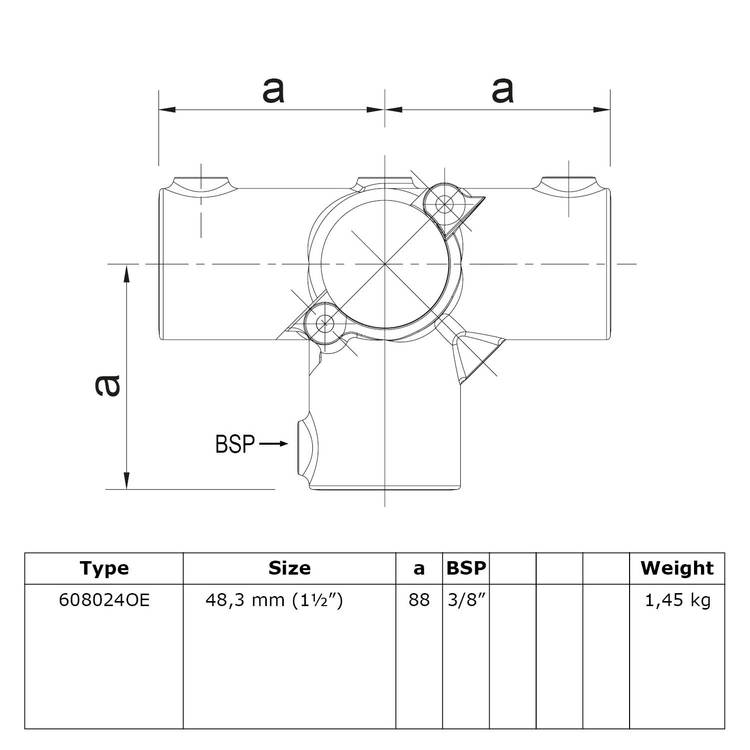 Buiskoppeling Open klapbaar T-Stuk met zij-uitgang-E / 48,3 mm