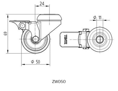 Zwenkwiel met rem en expander - 50mm diameter-C / 33,7 mm