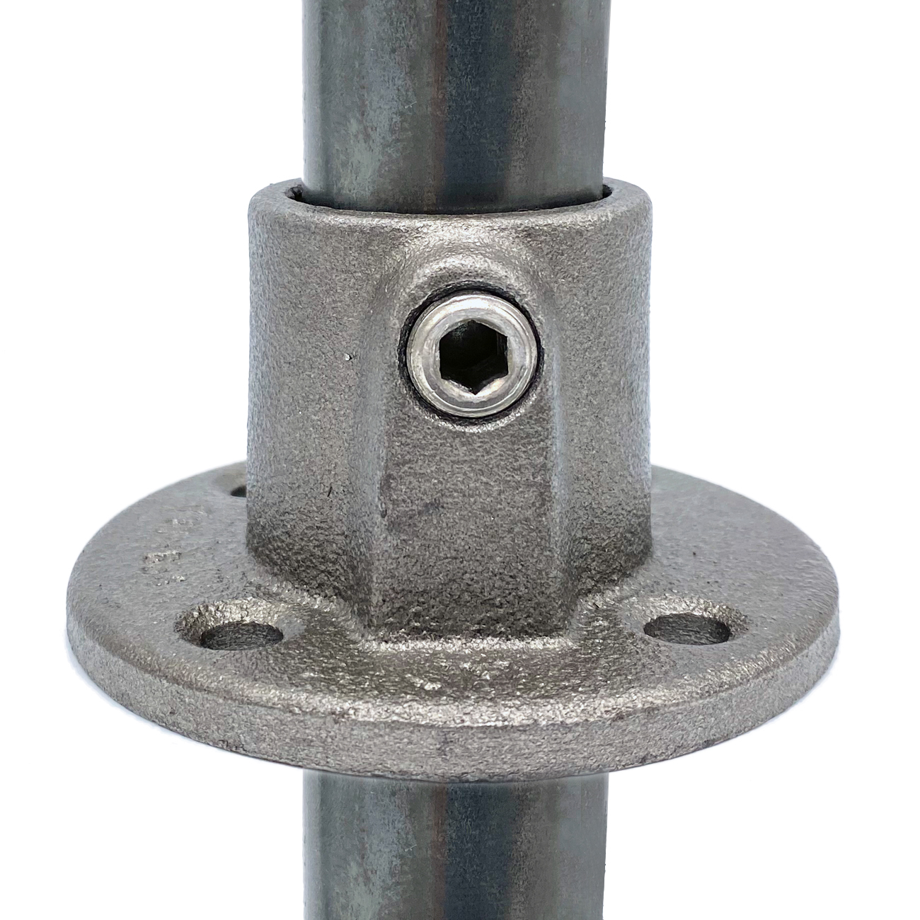 Buiskoppeling Ronde voetplaat met doorloop - onbehandeld-C / 33,7 mm
