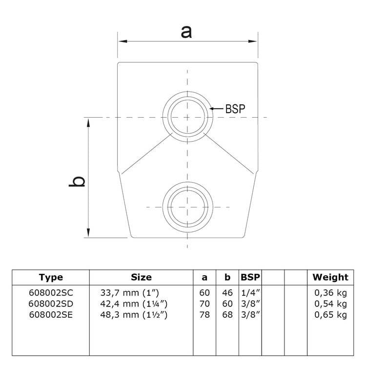 Buiskoppeling Kort T-stuk - variabele hoek 0° - 11°-E / 48,3 mm