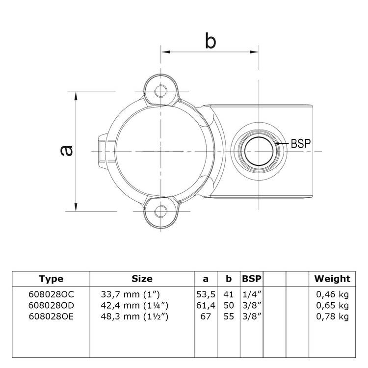 Buiskoppeling Open klapbaar kruisstuk 90°-E / 48,3 mm